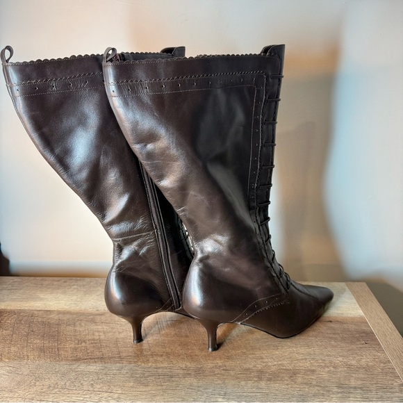SILHOUETTES Brown Leather Knee High Zipper Boots Witchy Witch Kitten Victorian 9 - Picture 4 of 16